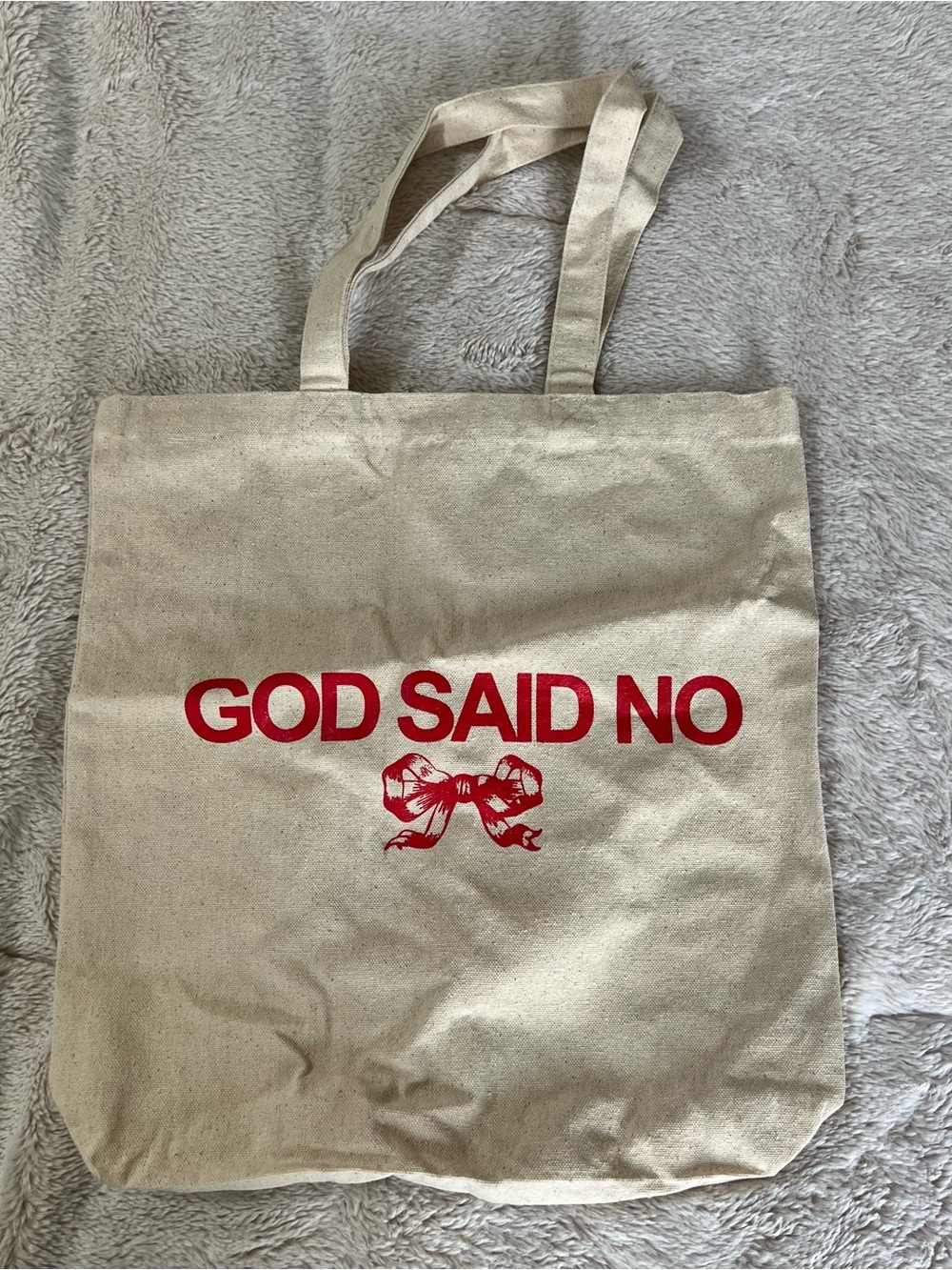 Natural Canvas Tote with Red Statement Print